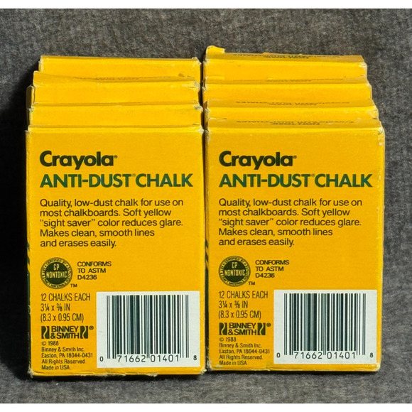 Crayola 1401 Yellow Anti-Dust Chalk – Vintage 1988 - 8 Unused Boxes – 96 Sticks - Picture 3 of 4